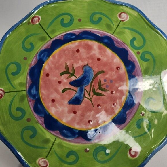 Certified International 10" Green Bird Ceramic Cake Stand Pedestal - Picture 11 of 12